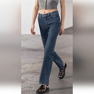 Zara Rhinestones Appliques Blue High Waist Slim Fit Bootcut. Washed effect ✨️